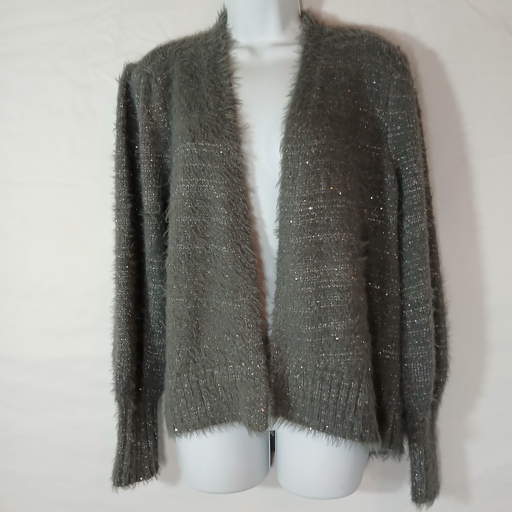 LB70 By Lloyd Boston Cardigan Fuzzy Shinny Sequins Sz M Party Holiday Special...